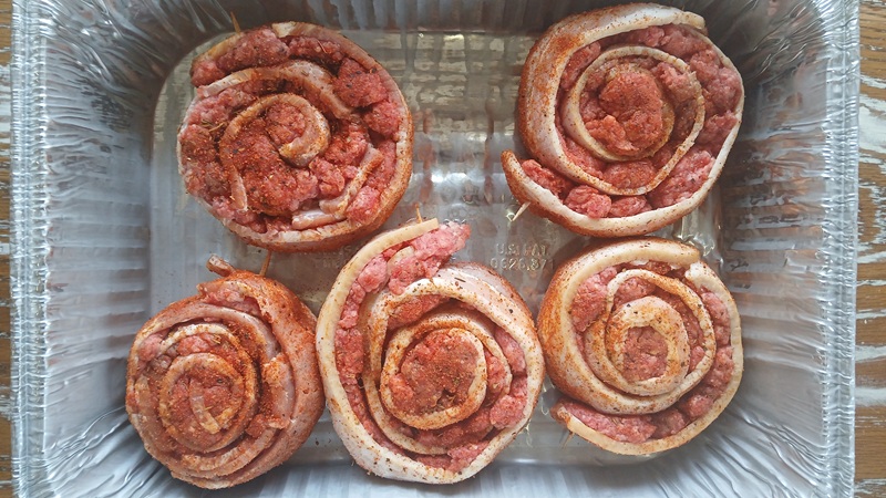 hamburger pinwheels rolled up and seasoned.