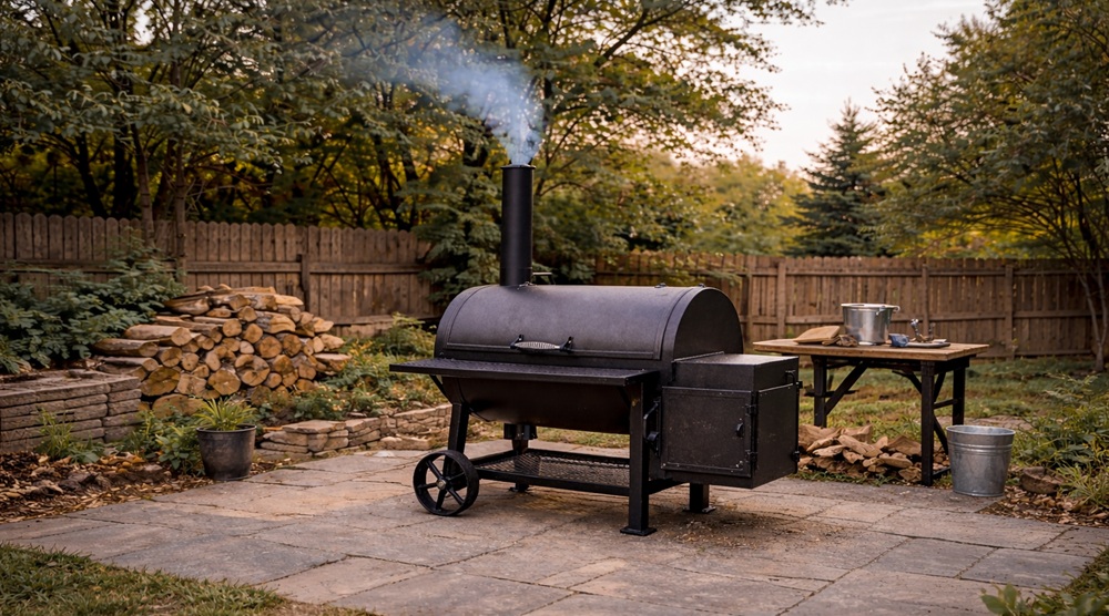 offset smoker in backyard