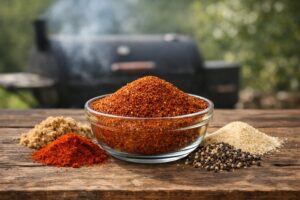 Close-up of a homemade pork rub seasoning in a bowl