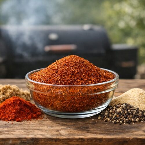 Close-up of a homemade pork rub seasoning in a bowl
