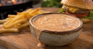 Creamy, tangy, and slightly sweet, this homemade In-N-Out style burger sauce is perfect for burgers, fries, sandwiches, and wraps.